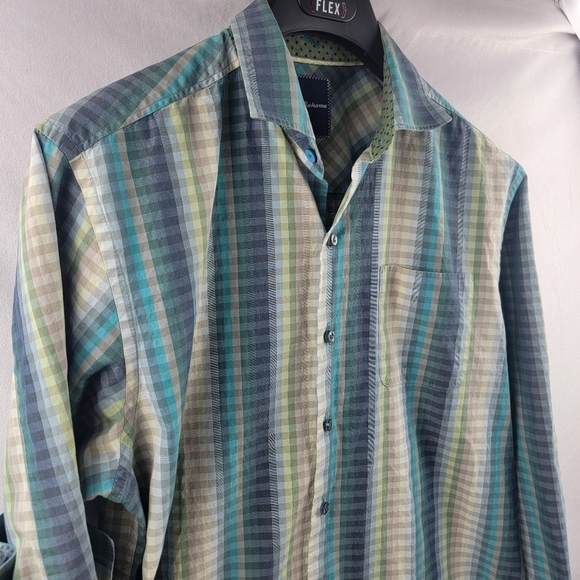 Tommy Bahama blue green paid button down long sleeve shirt Size Medium - Picture 2 of 5